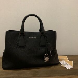 Michael Kors Camille Satchel Bag in Black and Silver Hardware
